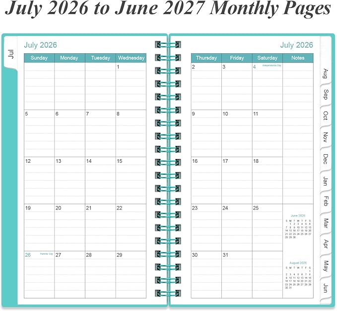 2026-2027 Planner - Planner 2026-2027 from July 2026 to June 2027, Weekly Monthly Planner with 12 Monthly Tabs, Inner Pocket, 3.75" x 6.75",Teal