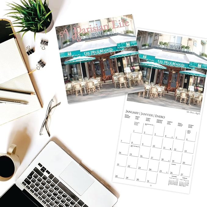 Graphique 2024 A Parisian Life Wall Calendar | 12” x 12” | Thick Paper | Home & Office Organizer | Large Monthly Grid | 3 Languages & Marked Holidays | 4 Month Preview Page for 2025