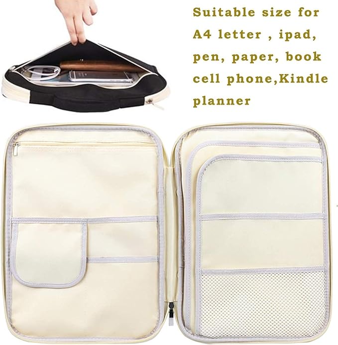 JAKAGO A4 Travel Portfolio Multifunctional Document Organizer Zippered Case for Office Supplies (Black)