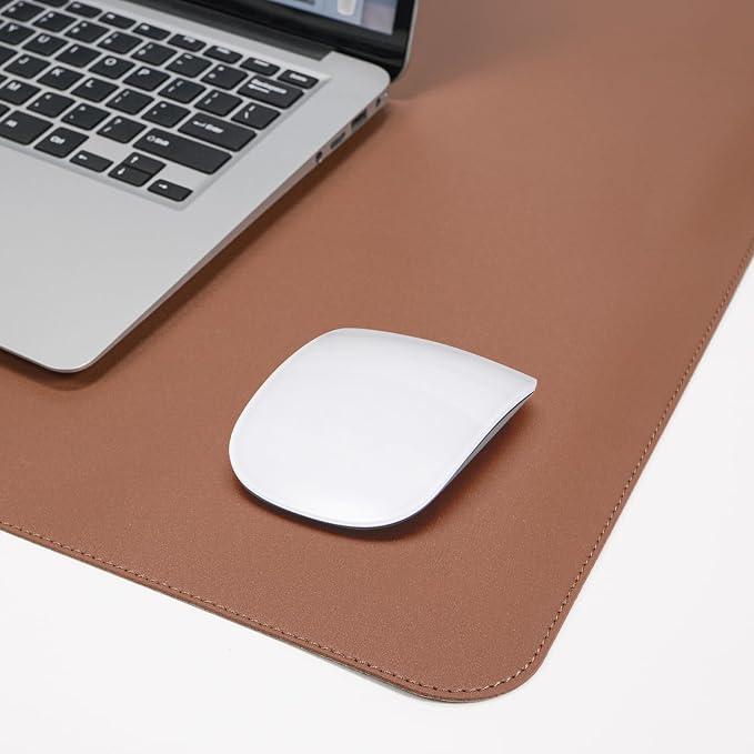 AFIING Leather Desk Pad Protector, Large Desk Mat with Natural Cork & PU Leather, Mouse Pad, Non-Slip Waterproof Desk Writing Pad for Office and Home (Brown)