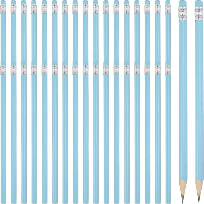 PATIKIL Round Pencils, 36 Pack Triangle HB Graphite Pencil Woodcase Wooden Pencils with Eraser for Classroom Office Writing Drawing Supplies, Blue