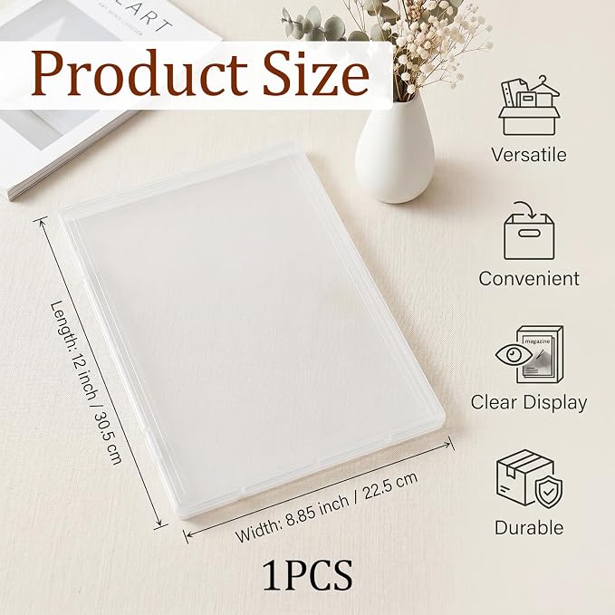 Magazine Protectors for Collectors, 12 x 9 x 0.7 Inch Transparent Magazine Display Case File Paper Storage Box for Magazines Scrapbook Document Organizer Office School Supplies
