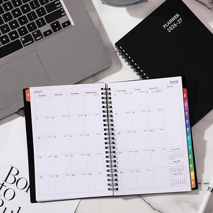 Planner 2026-2027 - July 2026 - June 2027, 2026-2027 Planner Weekly and Monthly, Academic Planner, Calendar Planner with Colorful Tabs, 6.25" × 8.3", Strong Twin-Wire Binding, Back Pocket, Holidays