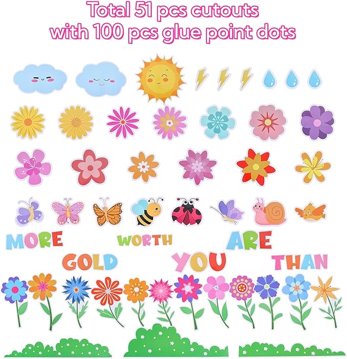GLOBLELAND Bulletin Board Decorations Set You are Worth More Than Gold Flower Cutouts Ppaer Decor Bulletin Boards Paper Butterfly Crafts for Wall Decor