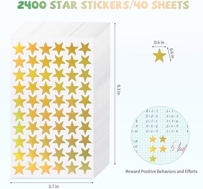 ONEDONE Gold Star Stickers for Kids Reward 2400 PCS 0.6" Small Star Reward Stickers for Kids Behavior Chart School Classroom Teacher Supplies
