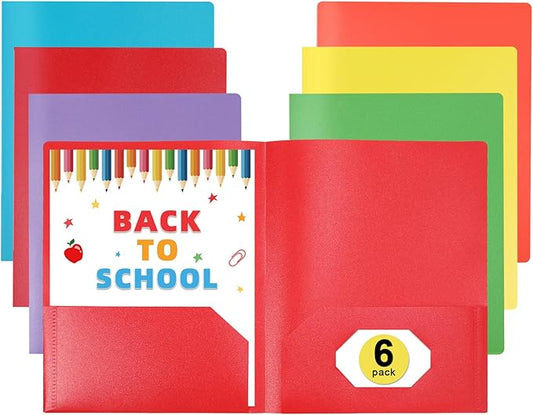 MystiCharm File Folders With Pockets Back To School Supplies 6 Pack Colored Plastic 2 Pocket Folders Bulk Document Resume Portfolio Homework Paper Folder Students Teacher School Office Supplies Folder