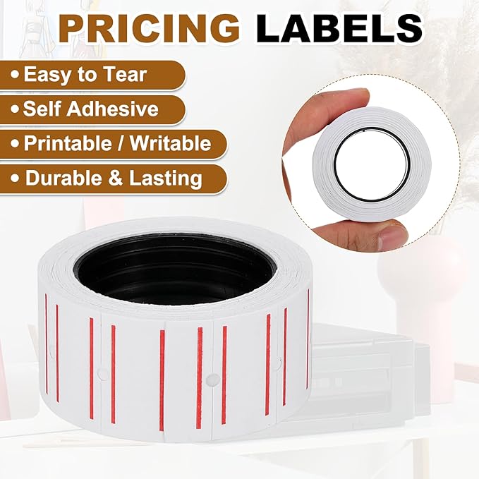 PATIKIL Pricing Labels, 10 Rolls 3000 Price Price Gun Labels Self-Adhesive Rectangular Puzzle Shape Marker Tag Stickers for Date Gun, White-Red