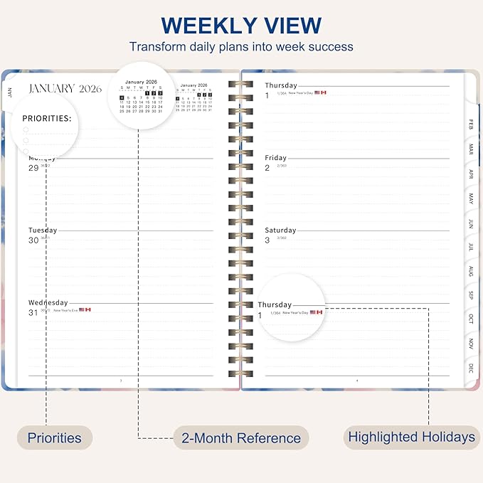 2026 Planner, Weekly and Monthly Calendar Planner Book, Jan 2026 - Dec 2026, Planning Agenda for Desk Accessories and School Supplies - A5 (6.3'' x 8.5'')