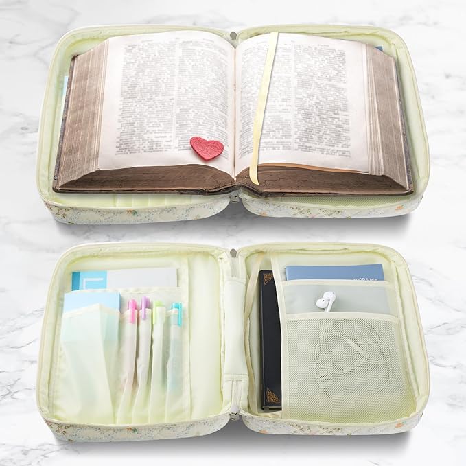 WOBAGMEN Bible Cover Case for Women,Large Bible Tote Bags Organizer Quilted Carrying Case for Girls,Bible Study Supplies Accessories Christian Gifts for Women (Colorful Floral, L)