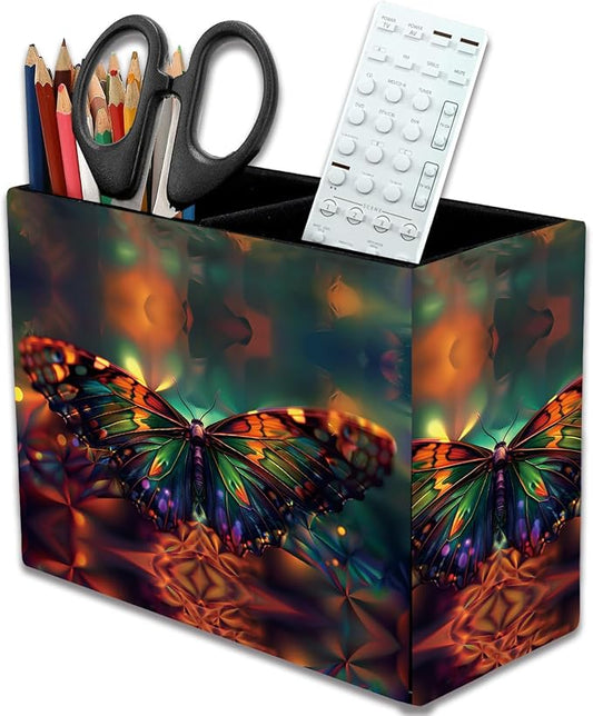 Pen Holder, Pencil Case, Makeup Brush Storage Box, Tableware Storage Box, Suitable for Office Or Home Item Organizing Stand - Psychedelic Butterfly