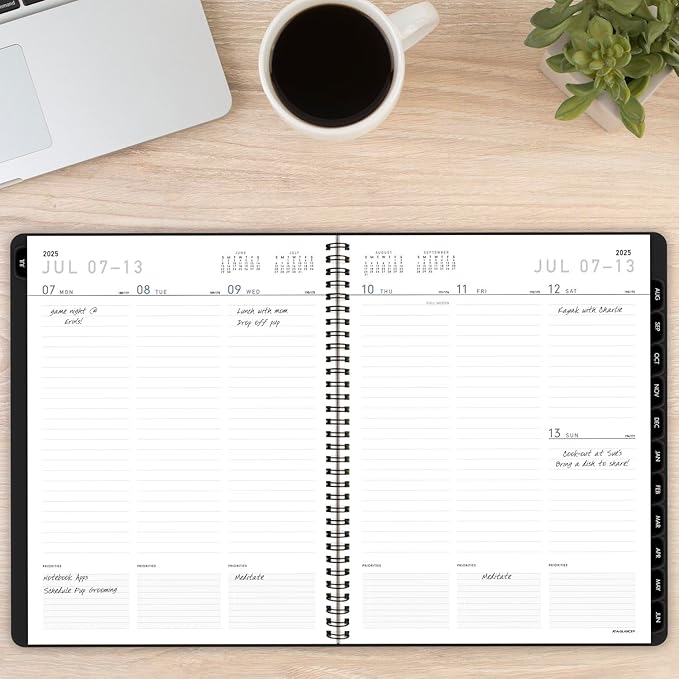 AT-A-GLANCE Planner 2025-2026 Academic, Weekly & Monthly, 8-1/4" x 11", Large, Monthly Tabs, Flexible Cover, Contemporary Lite, Black (7057XL05)