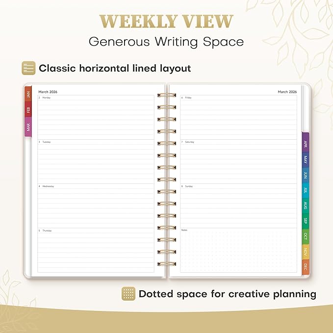 2026 Planner Weekly and Monthly, Jan.2026 - Dec.2026, Hardcover Calendar 2026 Agenda Daily Planner Book Spiral Notebook with Monthly Tabs, 6.1" x 8.3", Calm Vine