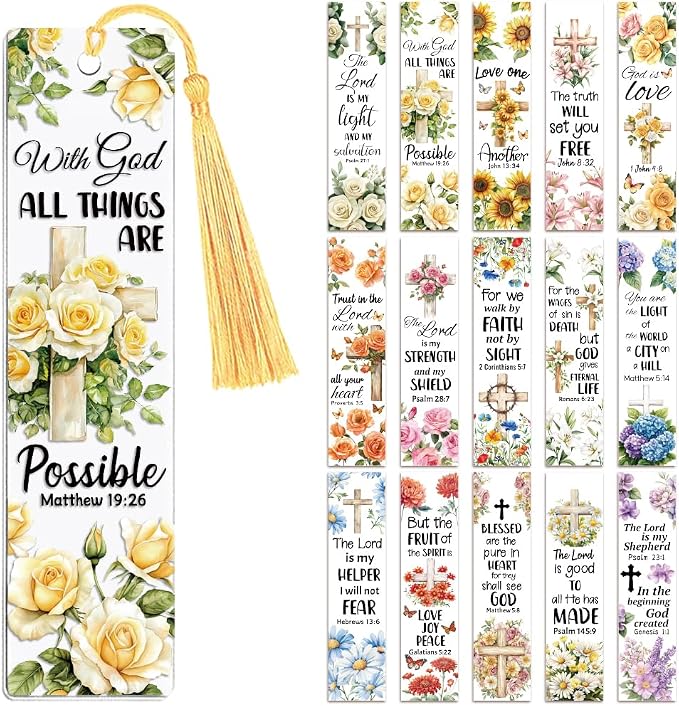 Peacoblue 30pcs UV DTF Bookmarks Transfer Stickers Wraps Bible and Flowers for Women Men Reading, Waterproof Bookmarkers Decal(No Blank Bookmarks) for Acrylic Plastic Metal Blank Bookmark