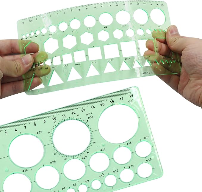 2 PCS Circle Template Clear Green Plastic Scale Drafting Digital Drawing Set Geometric Drawings Stencils Rulers Suitable for School Office Supplies (Style1)