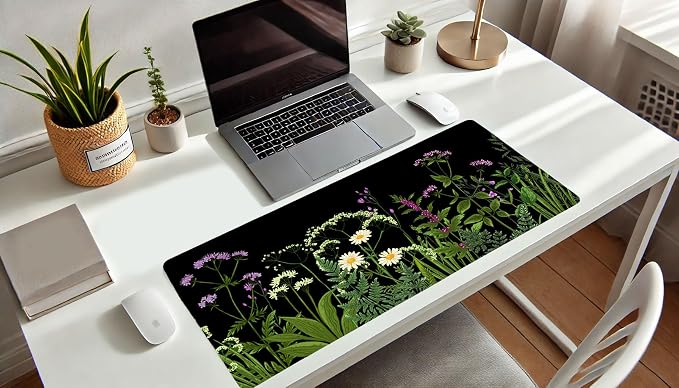 French KOKO Desk Mat, Large Desk Pad Large Mouse Pad Cute Desk Accessories Home Office Essentials Floral Desk Mat Desk Pad Mat for Keyboard Mouse Desk Pads On Top of Desks Computer Women Girls