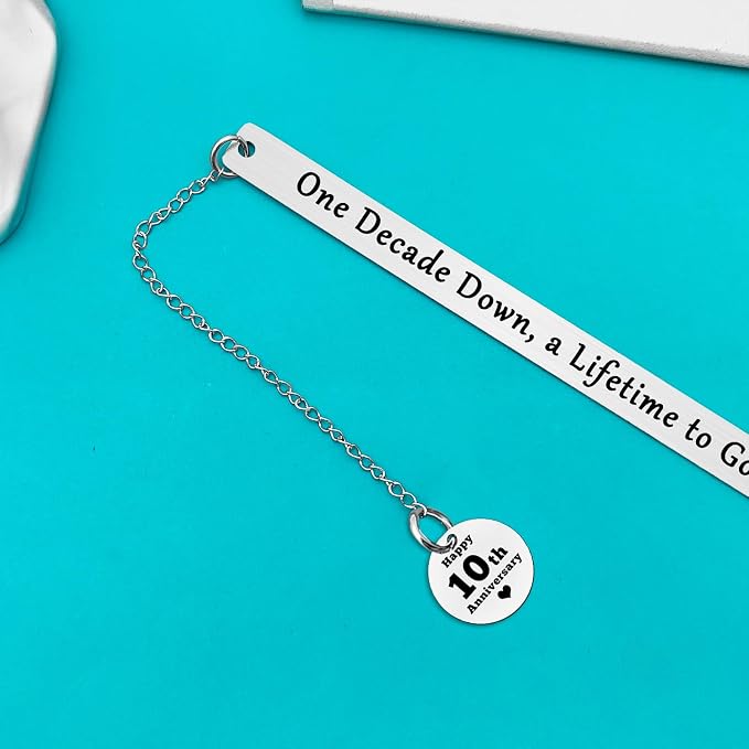 10 Year Anniversary Bookmark Gifts for Women Men Ten Tenth Anniversary Bookmark for Him Her Couple 10th Wedding Anniversary Marriage Presents for Wife Husband