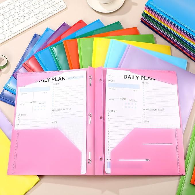 Cholemy 72 Pcs Plastic Folders with Clear Front Pocket Bulk Pocket Folders with Prongs Fasteners Letter Size School Folders Heavy Duty Pocket Folder with Card Slot for School Office(Assorted Colors)