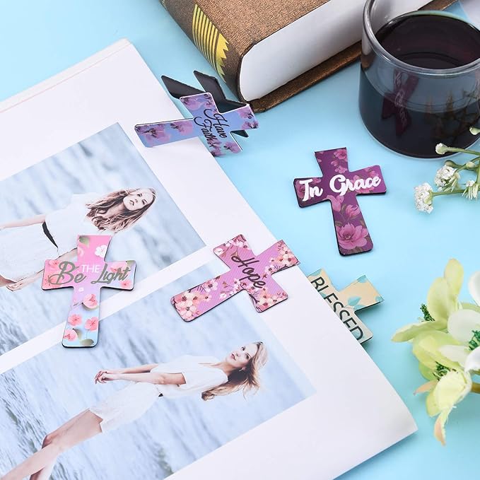 Outus 48 Pieces Magnetic Bookmarks Cross Christian Magnetic Page Markers Religious Bible Verses Bookmarks for Mother's Day Women Student School Reading Gifts Church Bible Study Group (Floral Style)