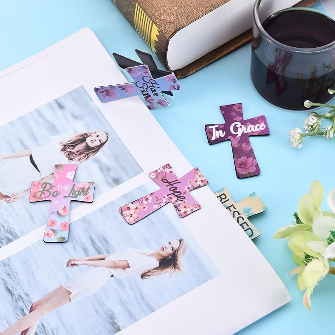 Outus 96 Pieces Magnetic Bookmarks Cross Christian Magnetic Page Markers Religious Bible Verses Bookmarks for Mother's Day Women Student School Reading Gifts Church Bible Study Group (Floral Style)