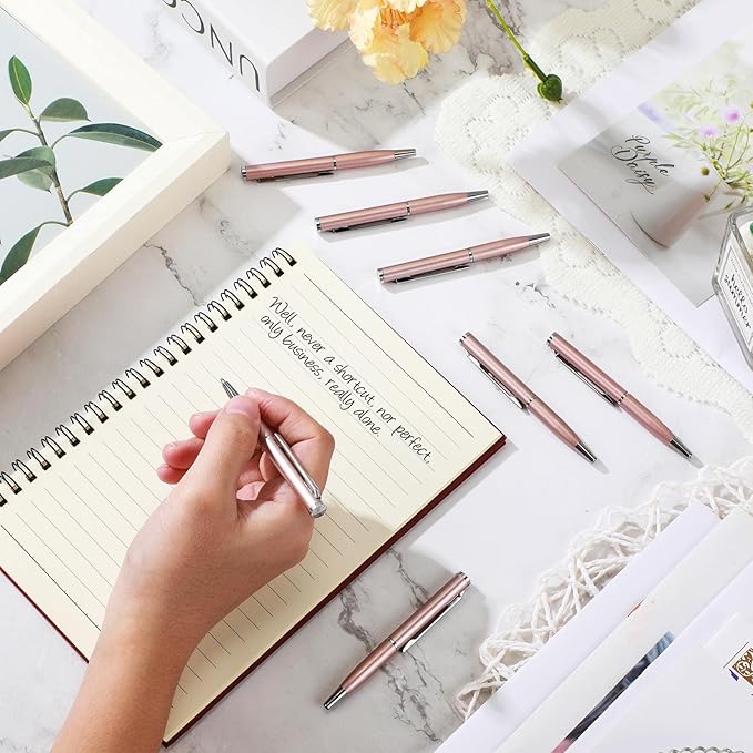 Chinco 16 Pcs Champagne Mini Pen 3 Inch Tiny Short Pen for Pockets Notebook Metal Small Ballpoint Bulk for Boss Notepads Notebooks Business Trip Office School Supplies