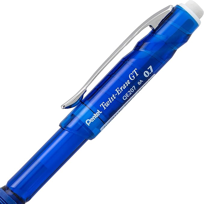 Pentel Twist-Erase GT, 0.7mm, Mechanical Pencil Transparent Blue, Box of 12 (QE207C)