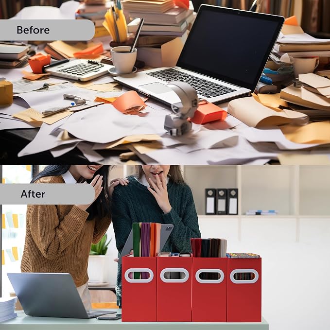 Collapsible File Organizer Box with Handle – Cardboard Hanging File Folder Storage Crate for Desk, Office, School, or Home – Colorful Portable Filing Box, Document Organizer, Magazine Holder