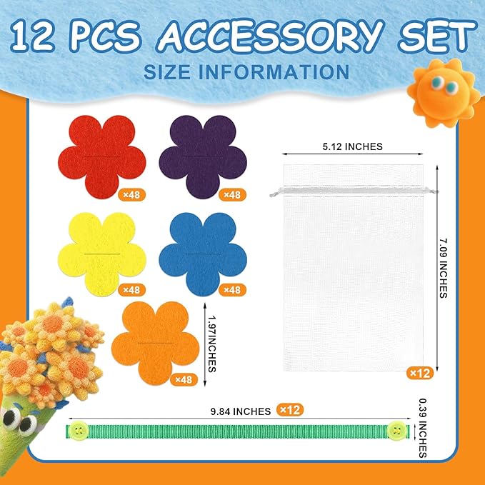 Tegeme 12 Sets Felt Buttoning Game Felt Craft Flower Buttoning Practice for Kids Montessori Practical Craft for Fine Motor Skills, Preschool Curriculum, Primary and Secondary Colors, Rainbow Activity
