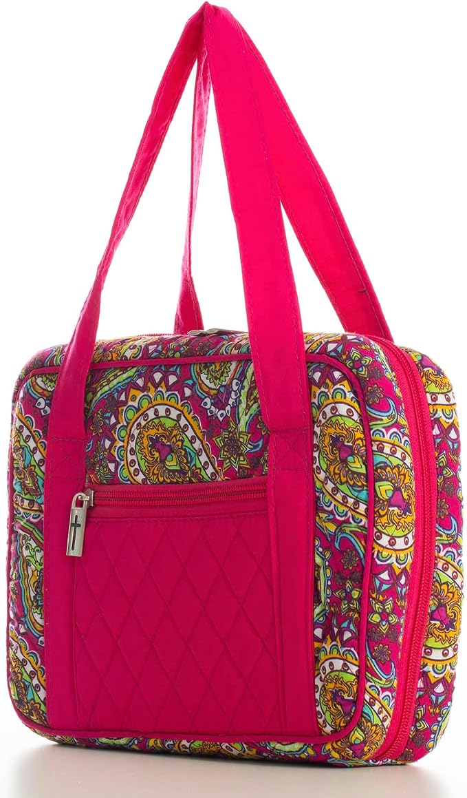 DIWI Quilted Bible Cover Extra Large Sizes 11.25 X 8.25 X 2.75 Inches Bible Tote Good Book Case (XL, C2 Magenta Paisley)