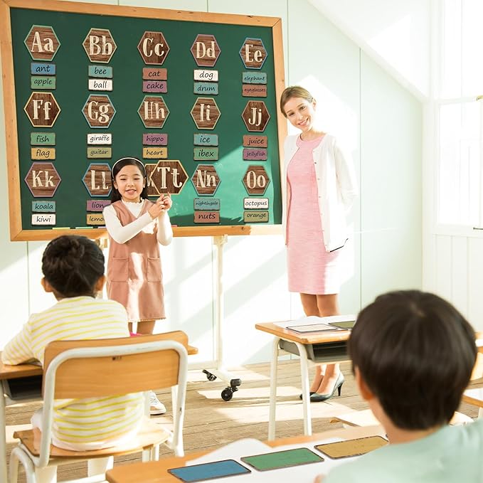 Word Wall Classroom Bulletin Board Set Classroom Alphabet Letters for Wall Alphabet Classroom Decoration Supplies for Home Preschool Primary School Wall Decor （Wood Grain