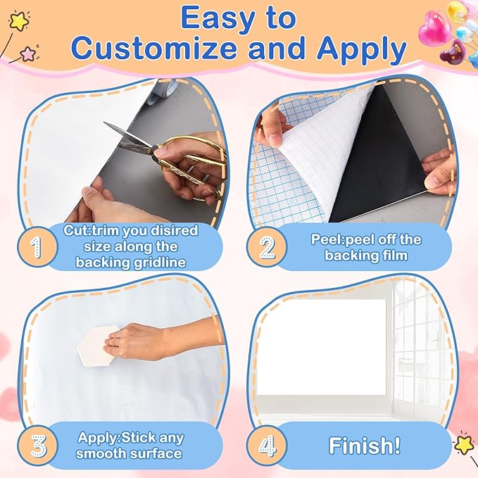Pasimy Magnetic Dry Erase Board Whiteboard Paper 48" x 60" Large Self Adhesive Whiteboard Sticker for Wall Easy to Write Clean with 4 Markers 2 Eraser 6 Pin Magnets for Office Kids Home Fridge