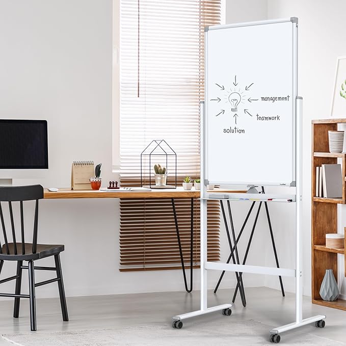 Mobile Dry Erase Board on Wheels - TANKEE 40 x 24 Magnetic Double Sided Whiteboard Easel, Large Reversible Rolling White Board with Aluminum Frame Standing for Office, Home, Classroom