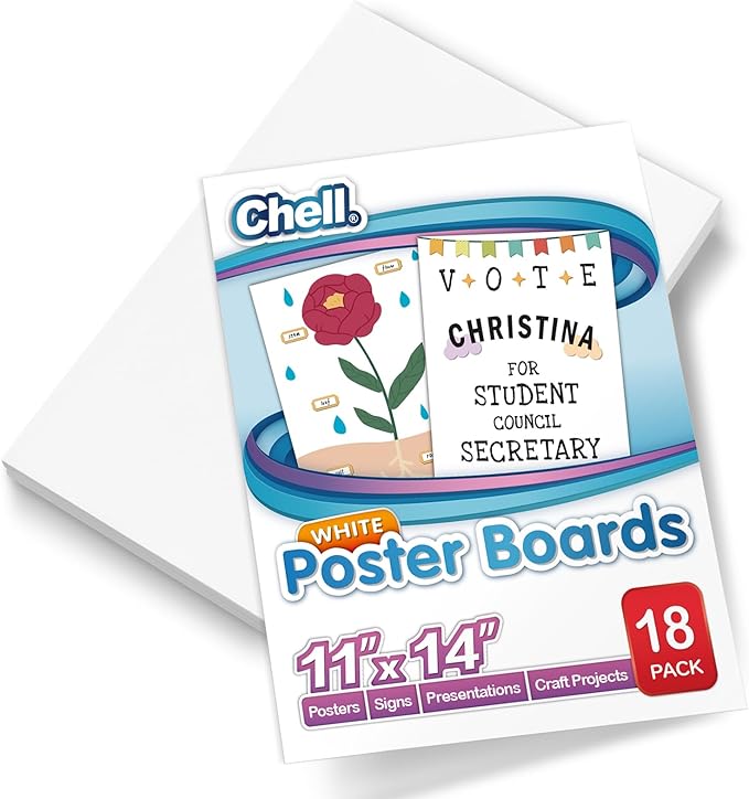 Chell 11" x 14" White Poster Board Heavyweight, for School Craft Project, 85 lb. Cover Weight, 18 Count