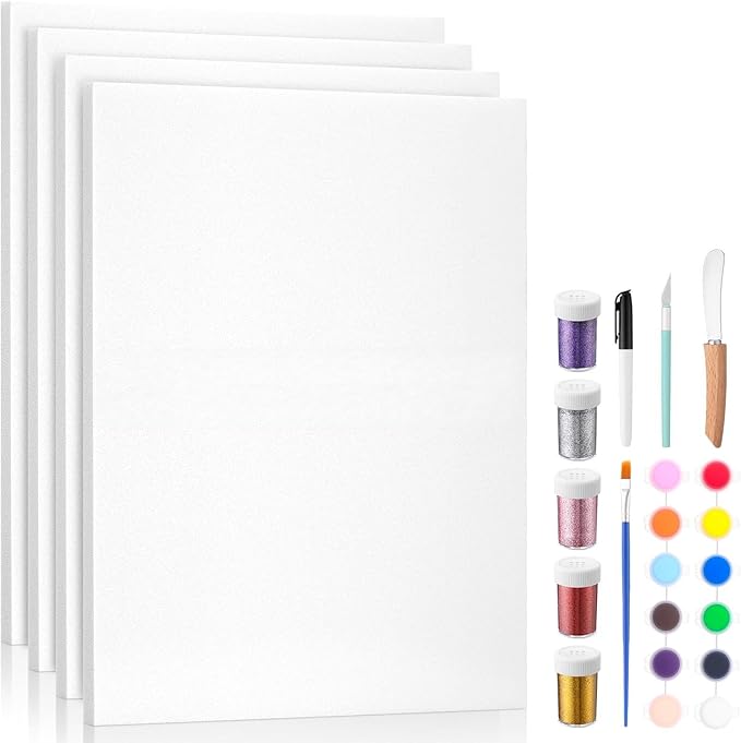 Affrolling 26 Pcs Foam Board Craft Set, DIY Modeling Materials Include White 16x12x0.79 Inch Foam Sheets and Cutting Tools Set 1 Inch Thick Polystyrene Rectangles Xps for Beginner