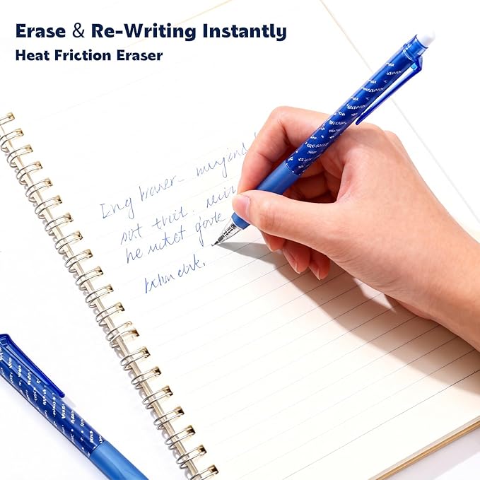 SMOOTHERPRO Erasable Pens Blue | 12 Pcs Rub Out Biros | 0.5 mm Fine Point Friction Pen with Rubbers on the End | for Writing Colouring Adult Office Supplies (ERP012BU)