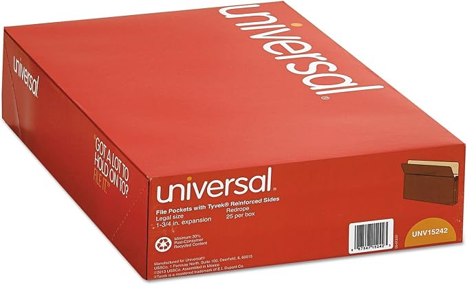 1 3/4 Inch Expansion File Pockets, Straight Tab, Legal, Redrope/Manila, 25/Box