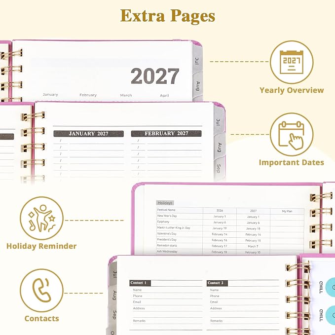 JoyCat Academic Planner 2026-2027, July 2026 - June 2027, A5 Weekly & Monthly Planner, Hardcover Agenda with Tabs, 5 Sticker Sheets, Elastic Closure & Pocket for Teachers & Students, 6.3" x 8.5", Pink
