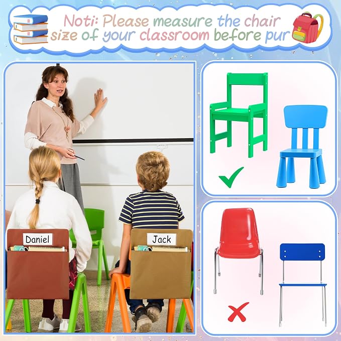 gisgfim 12 Pcs Chair Pockets for Classroom 17 x 20 Inch s with Name Tag for Classroom Chairback Pouch Bag Organizer for Student Elementary School Daycare Supply (Groovy)