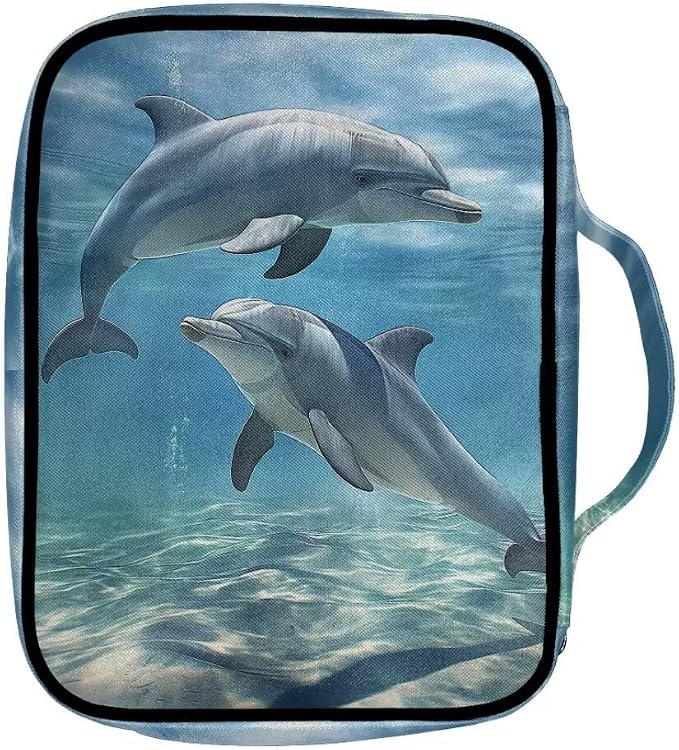 Coldinair Dolphin Bible Covers for Women Men Kids Bible Case with Bookmark Large Carrying Book Case Church Bag Bible Protective with Pocket and Zipper