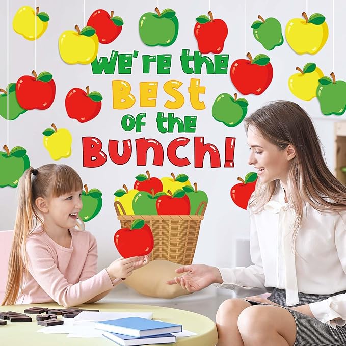 JarThenaAMCS Colorful Apples Bulletin Board Set We're The Best of Bunch Paper Cut-Outs with Glue Points for Back to School Classroom Party Name Tags Door Wall Decor, 53Pcs