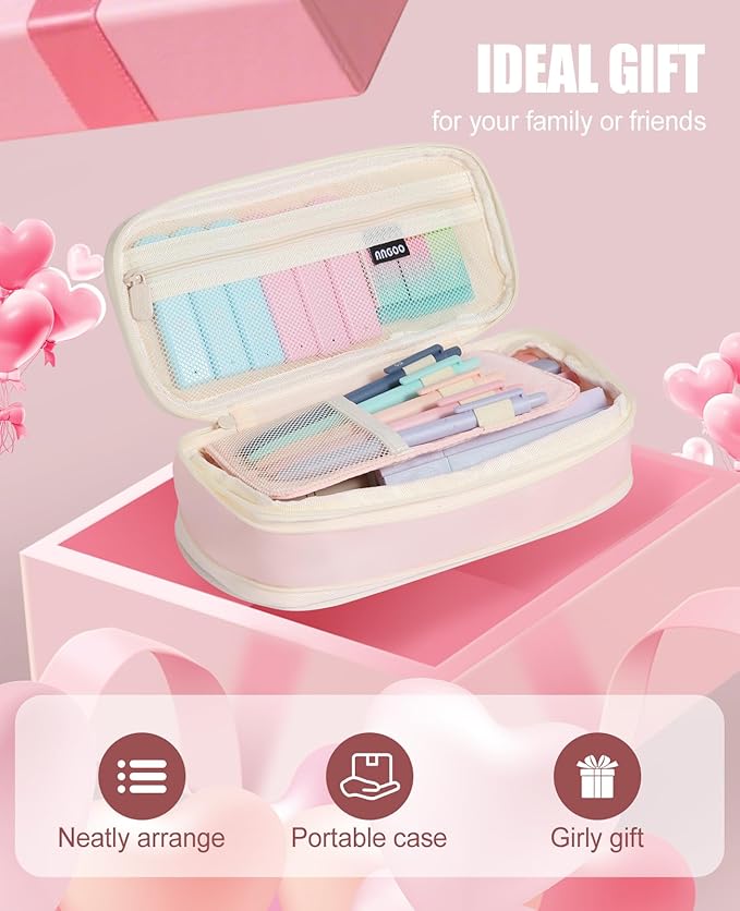 39PCS Aesthetic School Supplies with Cute Pencil Case, 5X Ballpoint Pens with Stylus Tip, 12X Pastel Highlighters, 6X Mechanical Pencil Set 0.5 & 0.7mm, Suit for Preppy School College Essentials(pink)