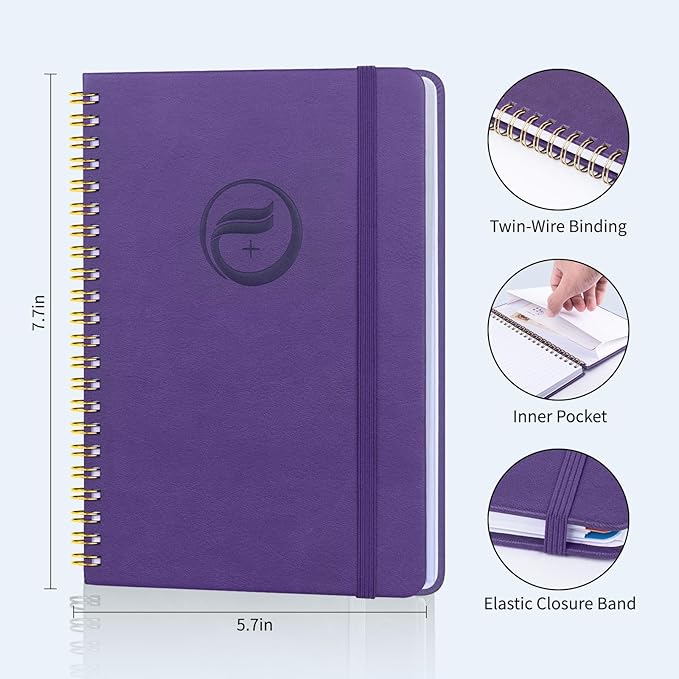 Address Book with Alphabetical Tabs-Address and Password Book for Seniors - Hardcover Spiral Bound Phone Book- Record Contacts, Website Login Passwords, Special Days -5.7" x 7.7", Purple