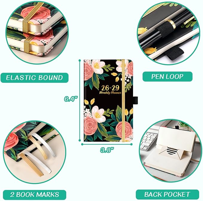 2026-2029 Monthly Pocket Planner/Calendar - Jul. 2026 - Jun. 2029 (36 Months), 3 Year Monthly Planner, 3.8" x 6.4", Monthly Planner 2026-2029 with Pen Loop, 2 Book Marks,Back Pocket