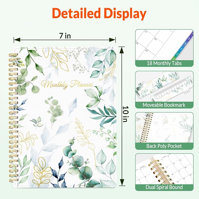 SUNEE Monthly Planner 2026-2027 - 18 Months Calendar Planner from Jul 2026 to Dec 2027, 7"x10" Yearly Planner with Tabs, Spiral Binding, Organizer for School Office Home, Greenery
