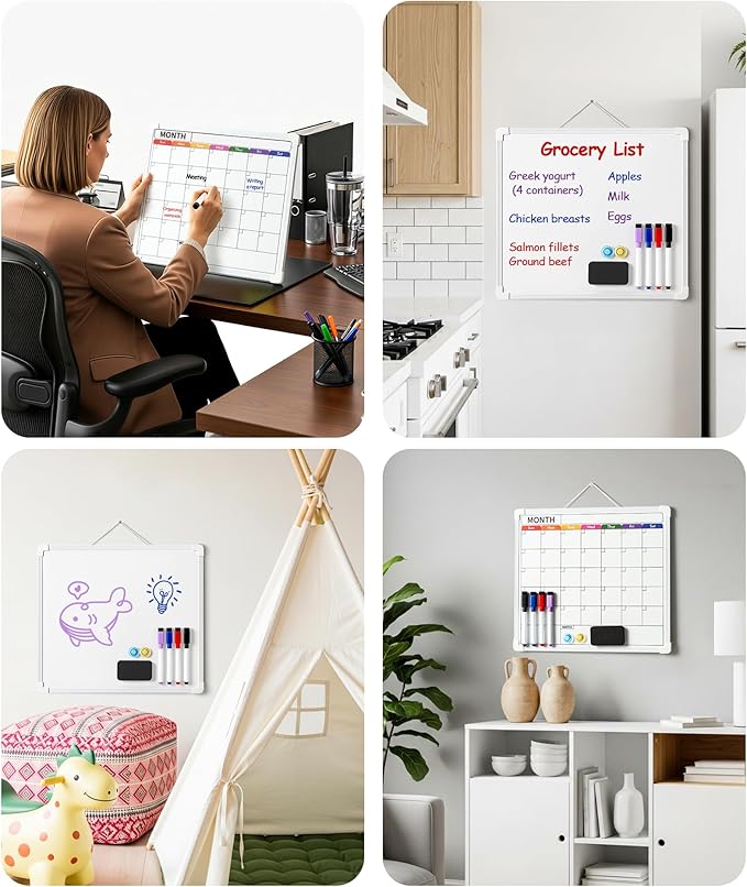 VITEVER Calendar Whiteboard for Wall, Double-Sided Dry Erase Board, Hanging Monthly Planning Board, Small White Board for Memo, to Do List, Home, Kitchen, Office Accessories