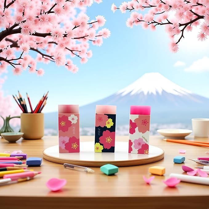 3 Pcs Pink Lovely Cherry Blossoms Rubber Erasers of Sakura Petal Sketch Painting Pencil Correction Tool School Office Stationery Supply Standard Pencil Erasers