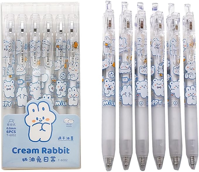 Kawaii Gel Pen Cute Cartoon Press Pen ins Creative Cute Cartoon Student Black Signature Gel Pen(0.5mm,White)