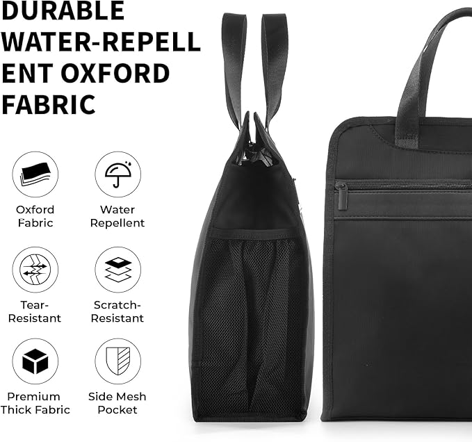 M&G Oxford Zipper Document File Bag, Vertical Double Layer Waterproof Document Tote Bag for Carrying Paper Documents, Books, Computer and Water Cup, 1 Pack (Black)