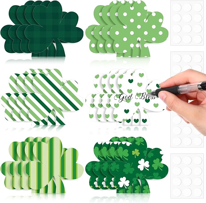 TaoBary 24 Pcs 7.09 Inch Large Shamrocks Cutouts St Patrick's Day Bulletin Board Decorations Lucky Green Irish Clover Shape Paper Cutouts for Classroom Office Ireland DIY Crafts Party Supplies