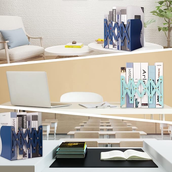 Aobopar Metal Bookends - Heavy Duty Book Holders for Shelves, Suitable for Office, Home and School Use (Dark Blue)