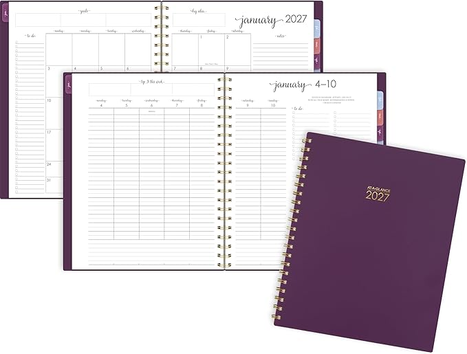 AT-A-GLANCE 2027 Planner, Weekly & Monthly, 13-Month Jan-Jan, 8.5" x 11", Harmony, Mulberry (1099-905-18-27)